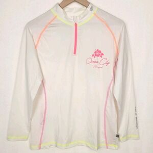 Banana Boat UPF 50 Rash‎ Guard Women's M Long Sleeve Swim Top Beach Neon